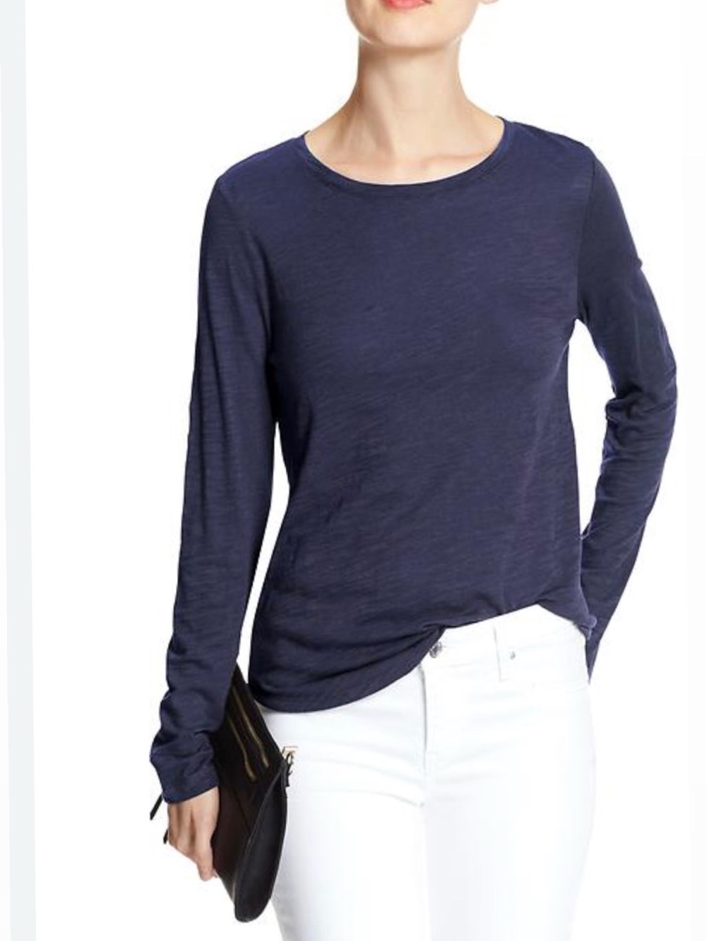 Banana Republic luxe spun Long-Sleeve Navy Women's Crewneck Top